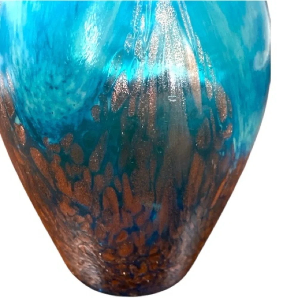 Dale Tiffany Favrile Art Glass Amphora Teal Blue Vase Gold Copper Aventurine 8